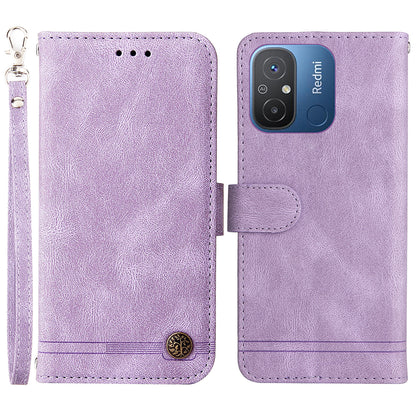 For Xiaomi Redmi 12C 4G / Redmi 11A 4G Imprinted Lines Stand Case Wallet Skin-touch Feeling Leather Cell Phone Cover