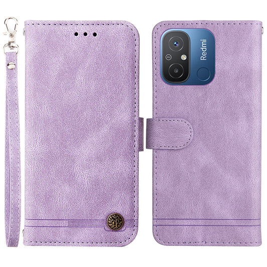 For Xiaomi Redmi 12C 4G / Redmi 11A 4G Imprinted Lines Stand Case Wallet Skin-touch Feeling Leather Cell Phone Cover