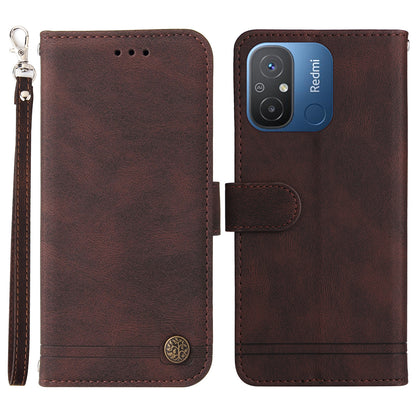 For Xiaomi Redmi 12C 4G / Redmi 11A 4G Imprinted Lines Stand Case Wallet Skin-touch Feeling Leather Cell Phone Cover