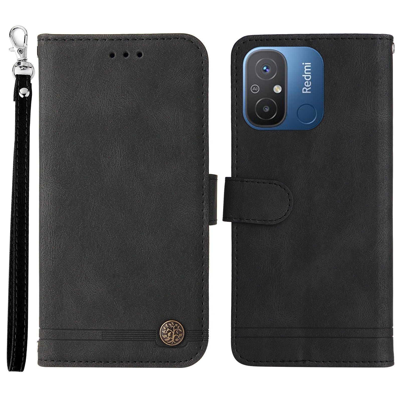For Xiaomi Redmi 12C 4G / Redmi 11A 4G Imprinted Lines Stand Case Wallet Skin-touch Feeling Leather Cell Phone Cover