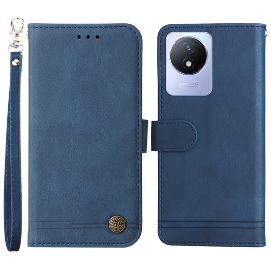 For vivo Y02 4G Magnetic Closure Phone Cover Skin-touch Feeling Leather Imprinted Lines Stand Case Wallet