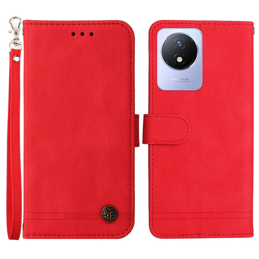 For vivo Y02 4G Magnetic Closure Phone Cover Skin-touch Feeling Leather Imprinted Lines Stand Case Wallet