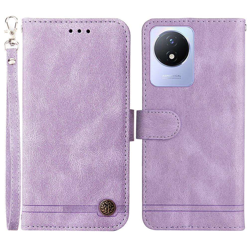 For vivo Y02 4G Magnetic Closure Phone Cover Skin-touch Feeling Leather Imprinted Lines Stand Case Wallet