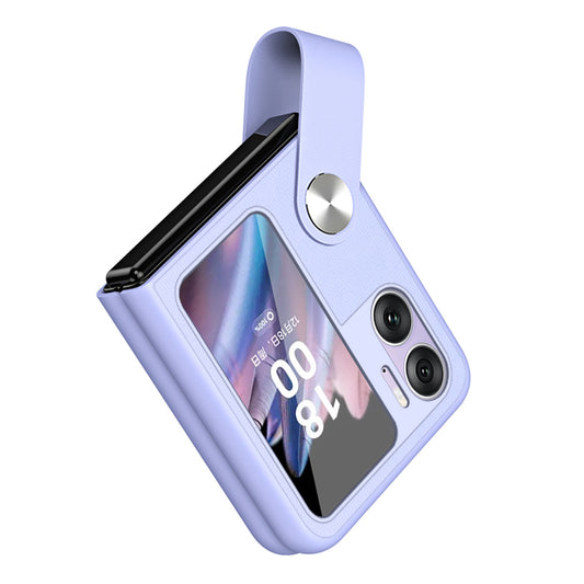 For Oppo Find N2 Flip 5G Case Finger Strap Holder Flip Phone Case PU Leather PC Cover with Kickstand