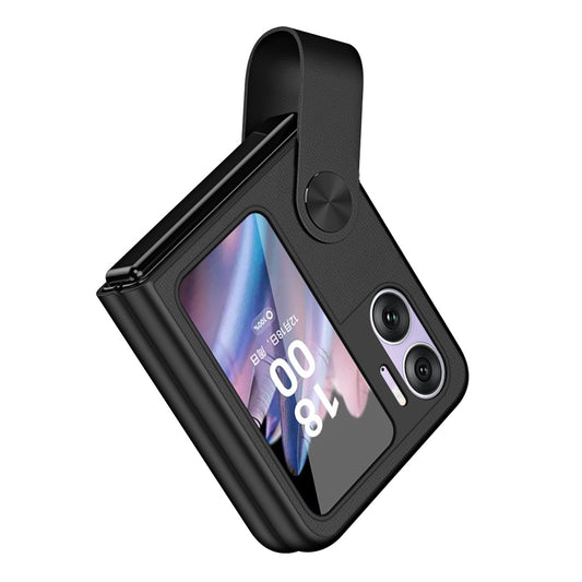 For Oppo Find N2 Flip 5G Case Finger Strap Holder Flip Phone Case PU Leather PC Cover with Kickstand