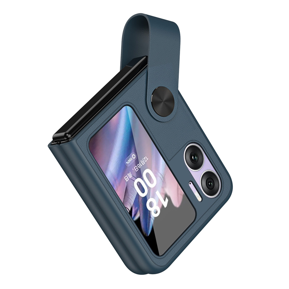 For Oppo Find N2 Flip 5G Case Finger Strap Holder Flip Phone Case PU Leather PC Cover with Kickstand