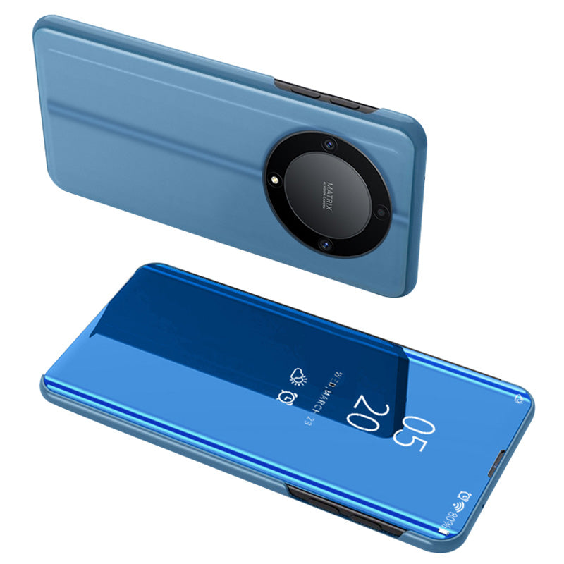 Leather Case for Honor X9a 5G / Magic5 Lite 5G View Window Stand Mirror Electroplating Phone Cover
