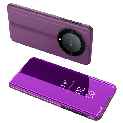 Leather Case for Honor X9a 5G / Magic5 Lite 5G View Window Stand Mirror Electroplating Phone Cover