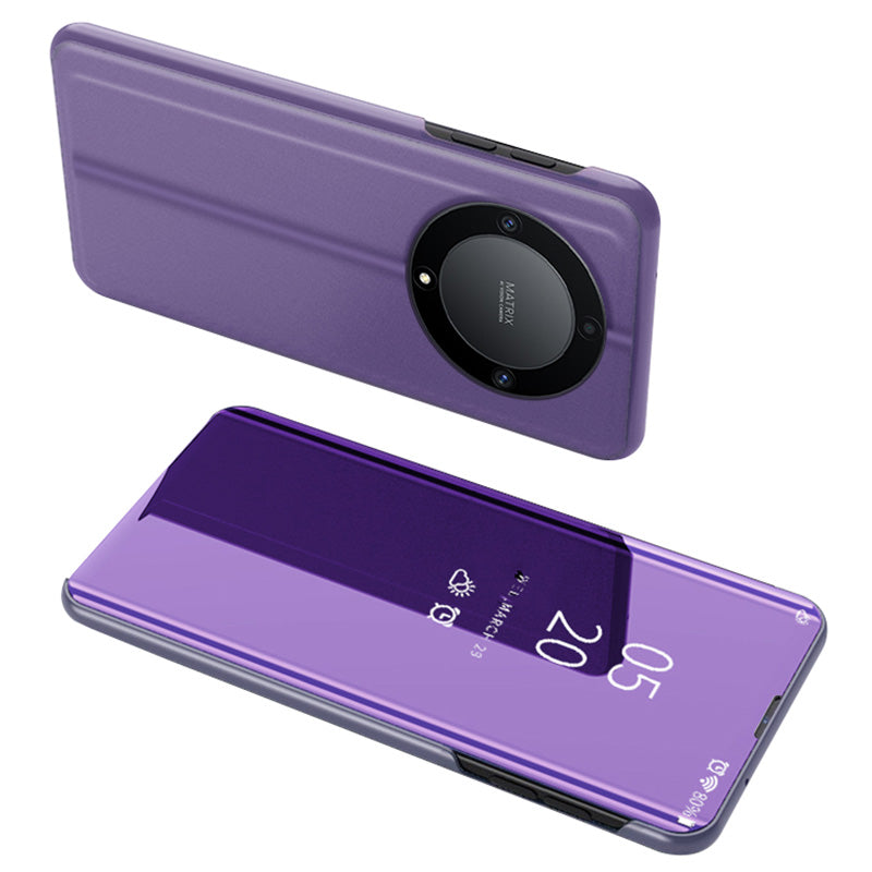 Leather Case for Honor X9a 5G / Magic5 Lite 5G View Window Stand Mirror Electroplating Phone Cover