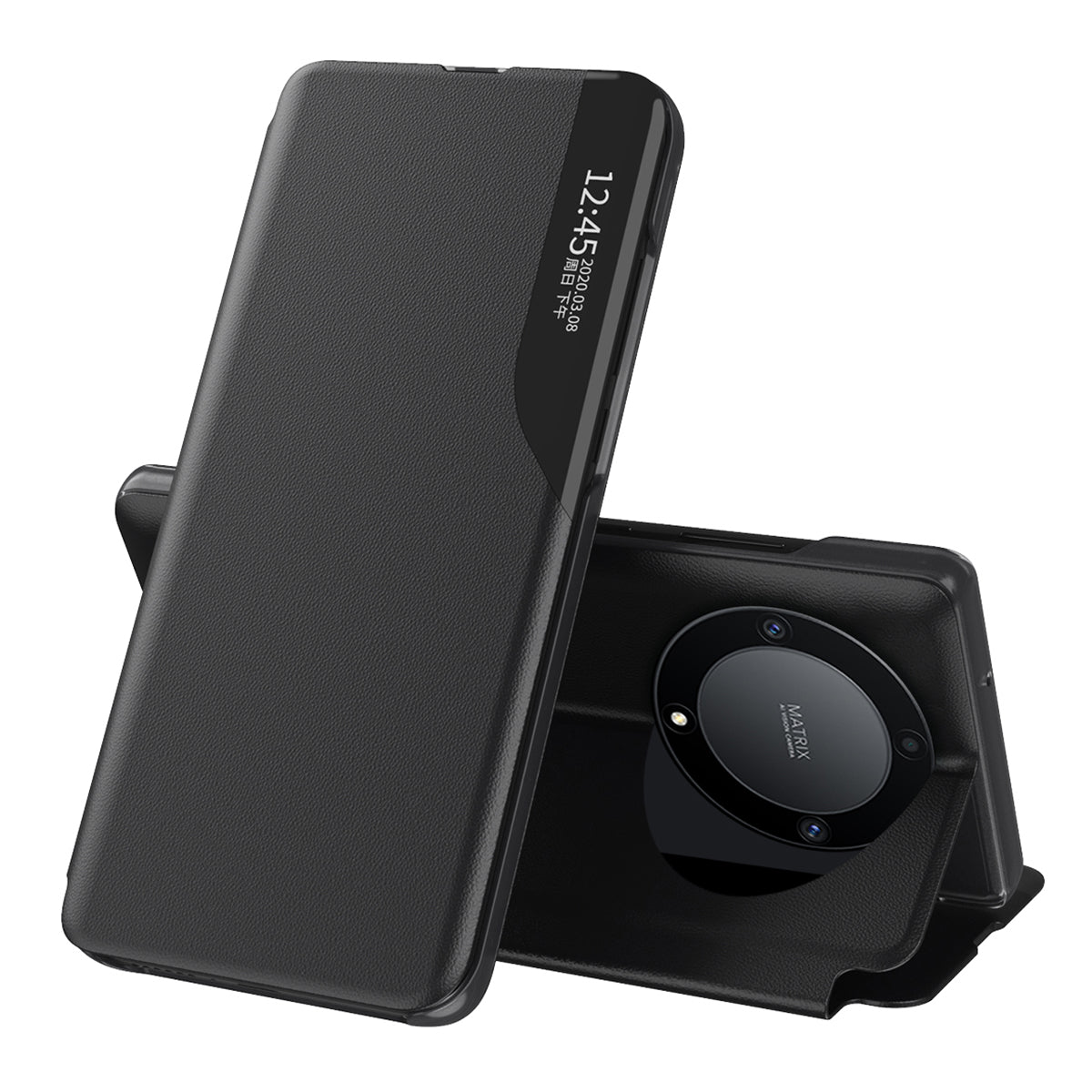 For Honor X9a 5G / Magic5 Lite 5G PU Leather Shell Side View Window Stand Case Phone Cover