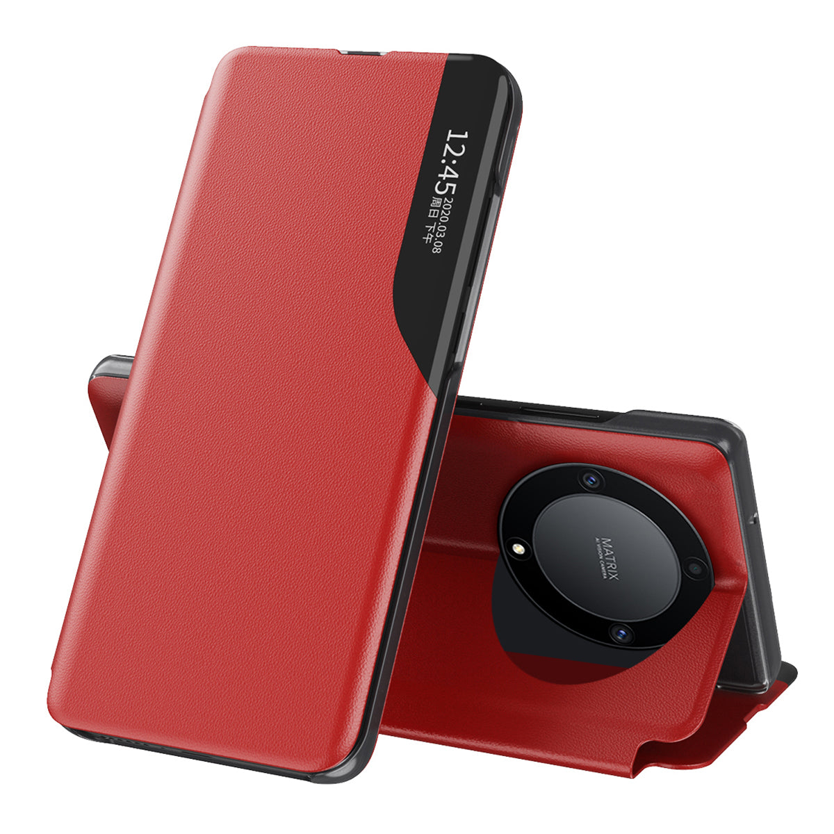 For Honor X9a 5G / Magic5 Lite 5G PU Leather Shell Side View Window Stand Case Phone Cover