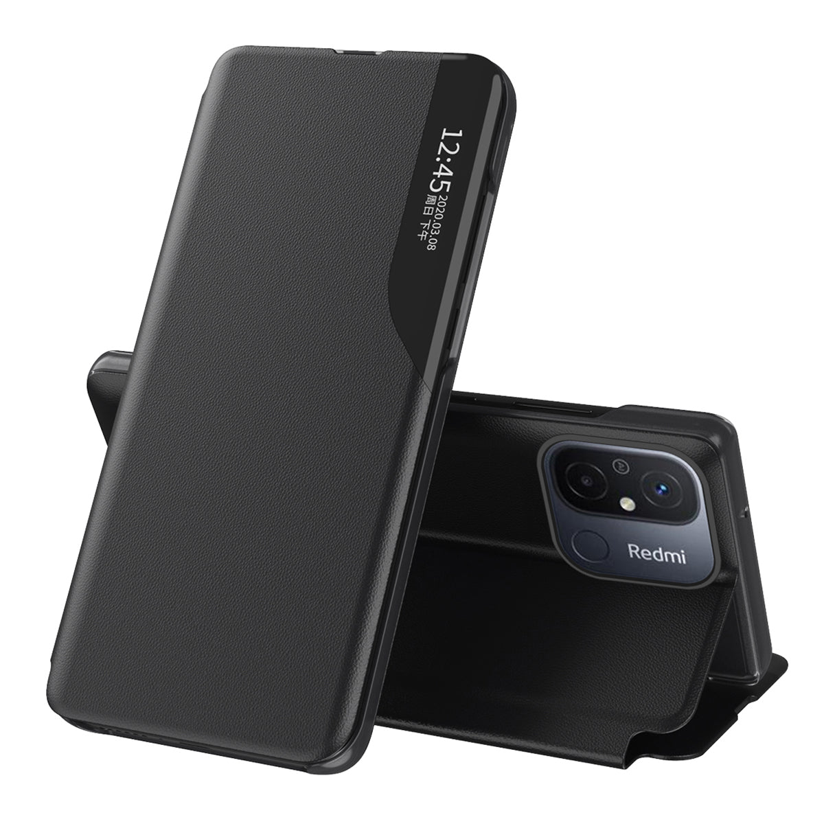 For Xiaomi Redmi 12C 4G PU Leather Side View Window Stand Case Phone Cover