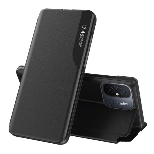 For Xiaomi Redmi 12C 4G PU Leather Side View Window Stand Case Phone Cover