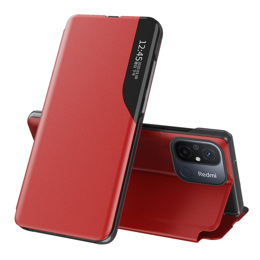 For Xiaomi Redmi 12C 4G PU Leather Side View Window Stand Case Phone Cover