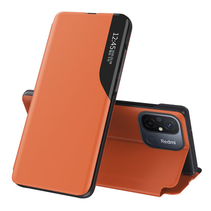 For Xiaomi Redmi 12C 4G PU Leather Side View Window Stand Case Phone Cover