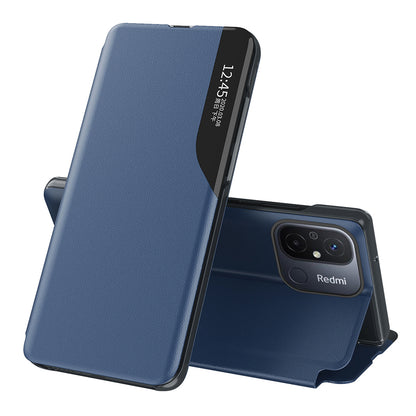 For Xiaomi Redmi 12C 4G PU Leather Side View Window Stand Case Phone Cover