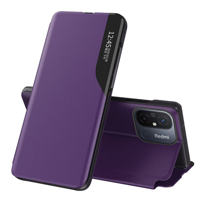 For Xiaomi Redmi 12C 4G PU Leather Side View Window Stand Case Phone Cover