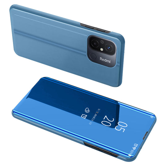 Leather Stand Case for Xiaomi Redmi 12C 4G View Window Mirror Electroplating Phone Cover