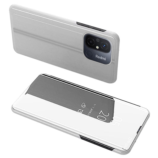 Leather Stand Case for Xiaomi Redmi 12C 4G View Window Mirror Electroplating Phone Cover