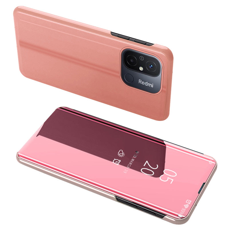 Leather Stand Case for Xiaomi Redmi 12C 4G View Window Mirror Electroplating Phone Cover