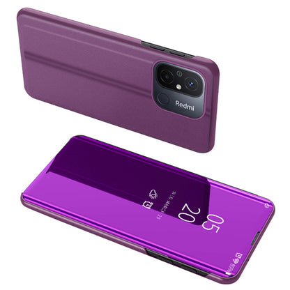Leather Stand Case for Xiaomi Redmi 12C 4G View Window Mirror Electroplating Phone Cover