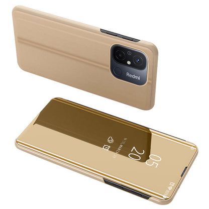 Leather Stand Case for Xiaomi Redmi 12C 4G View Window Mirror Electroplating Phone Cover
