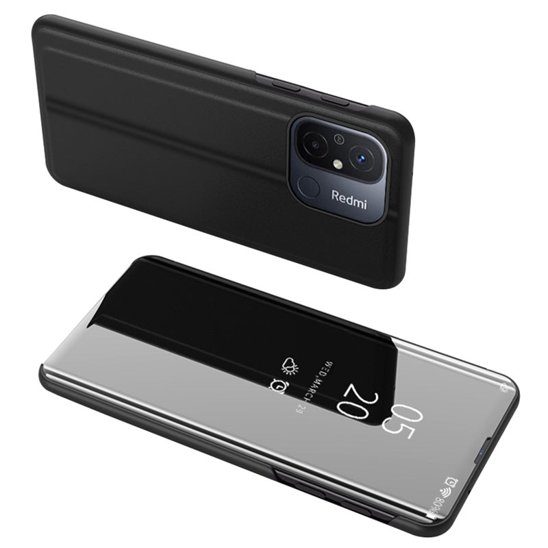 Leather Stand Case for Xiaomi Redmi 12C 4G View Window Mirror Electroplating Phone Cover