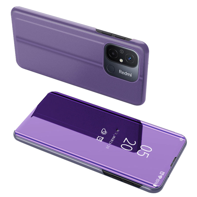 Leather Stand Case for Xiaomi Redmi 12C 4G View Window Mirror Electroplating Phone Cover