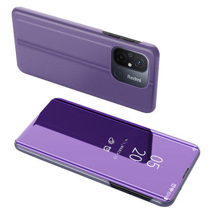 Leather Stand Case for Xiaomi Redmi 12C 4G View Window Mirror Electroplating Phone Cover