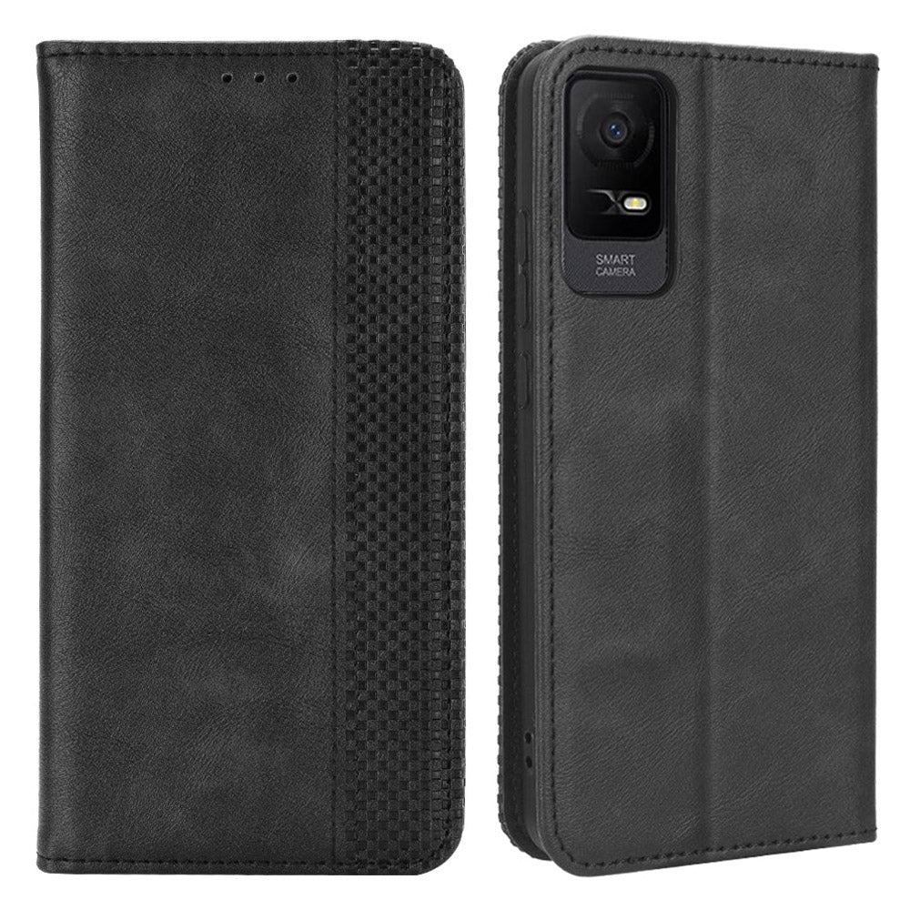 For TCL Ion X Phone Stand Case Retro PU Leather TPU Wallet Protective Phone Cover