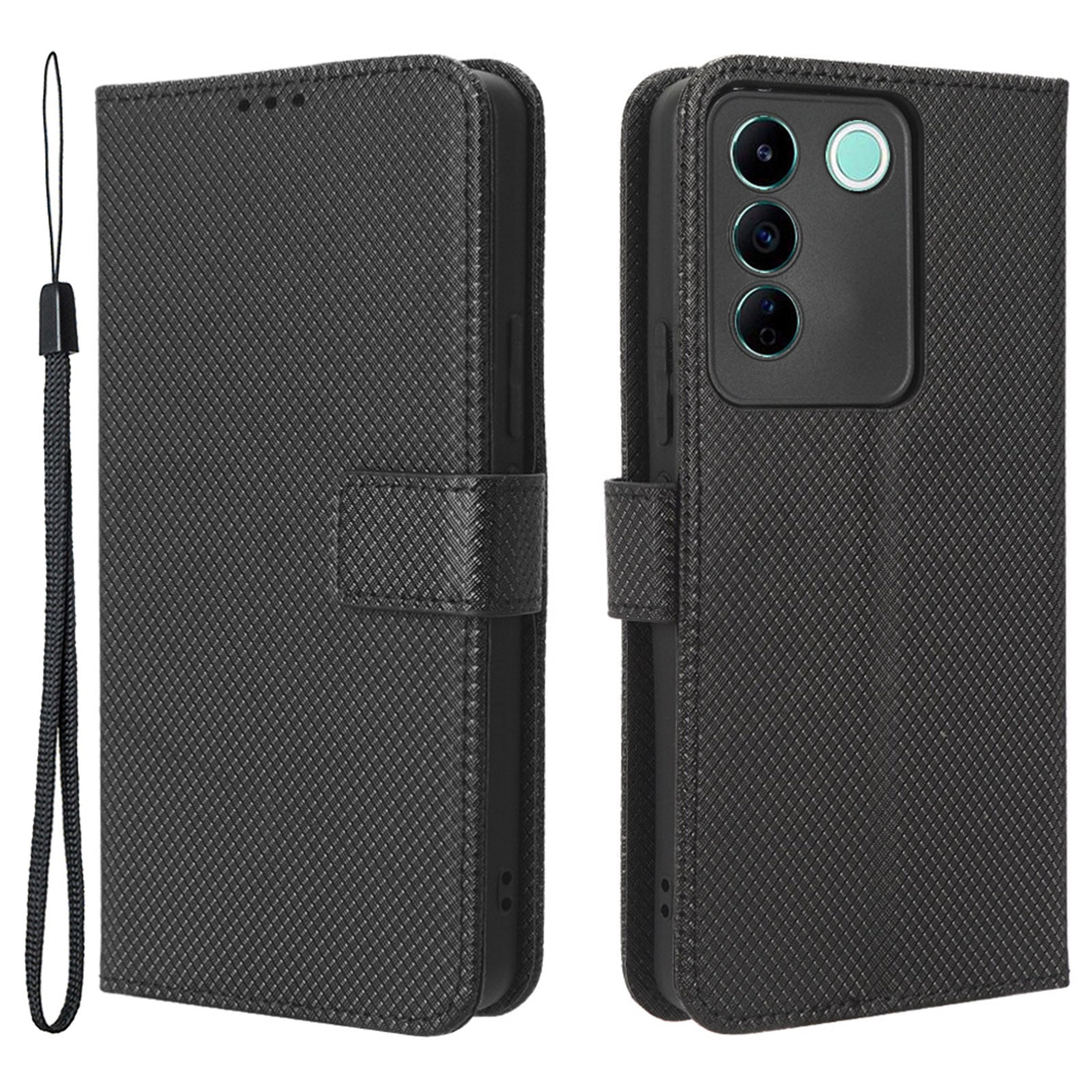 For vivo V27e 5G / S16e 5G Protective Phone Case Diamond Texture Wallet Stand Phone Leather Cover