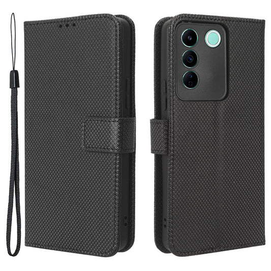 For vivo V27e 5G / S16e 5G Protective Phone Case Diamond Texture Wallet Stand Phone Leather Cover