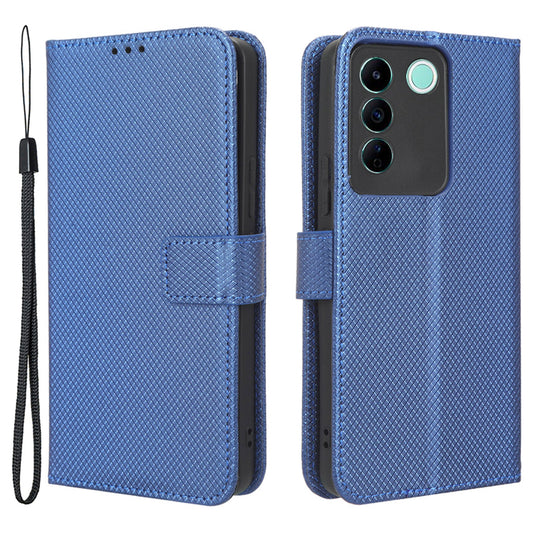 For vivo V27e 5G / S16e 5G Protective Phone Case Diamond Texture Wallet Stand Phone Leather Cover