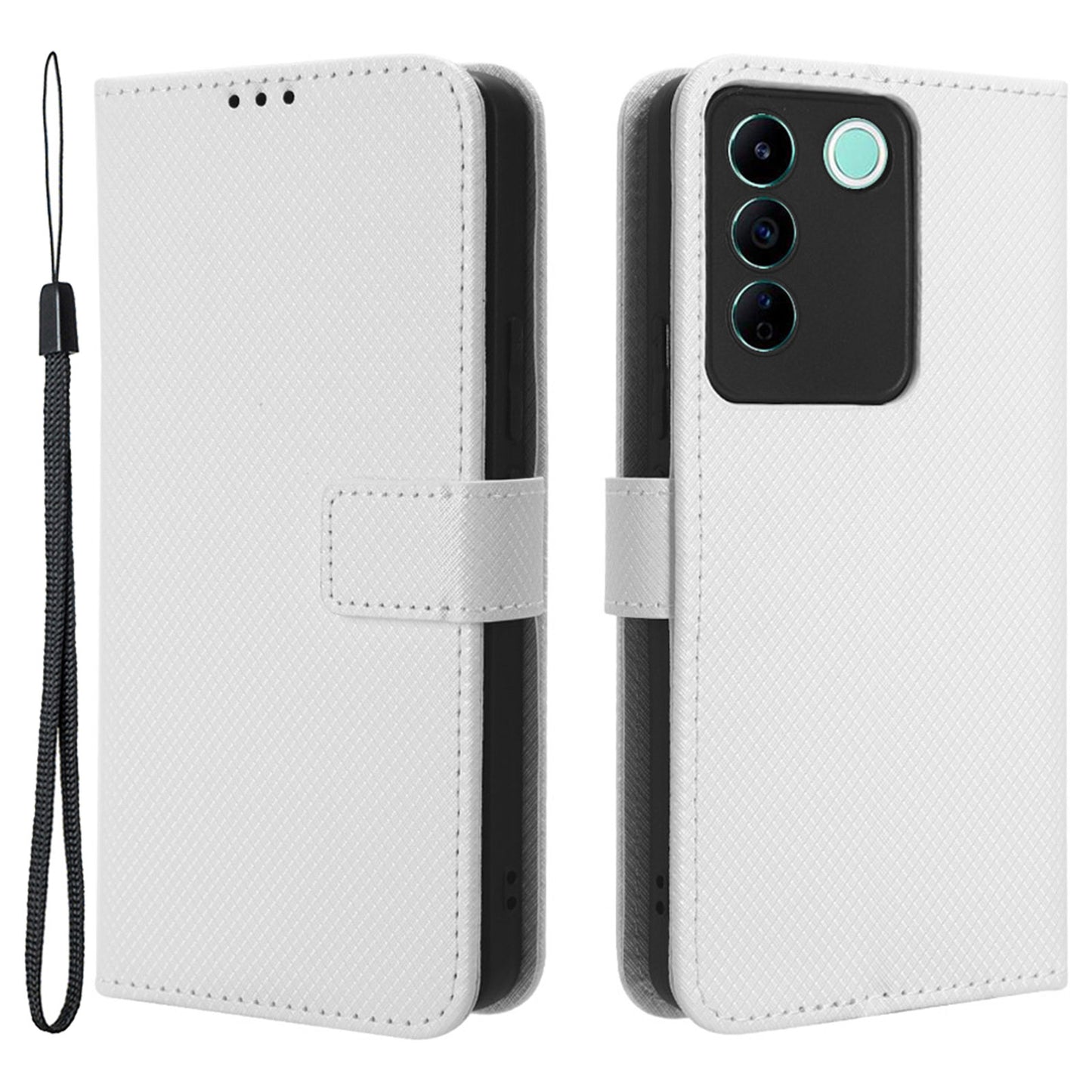 For vivo V27e 5G / S16e 5G Protective Phone Case Diamond Texture Wallet Stand Phone Leather Cover