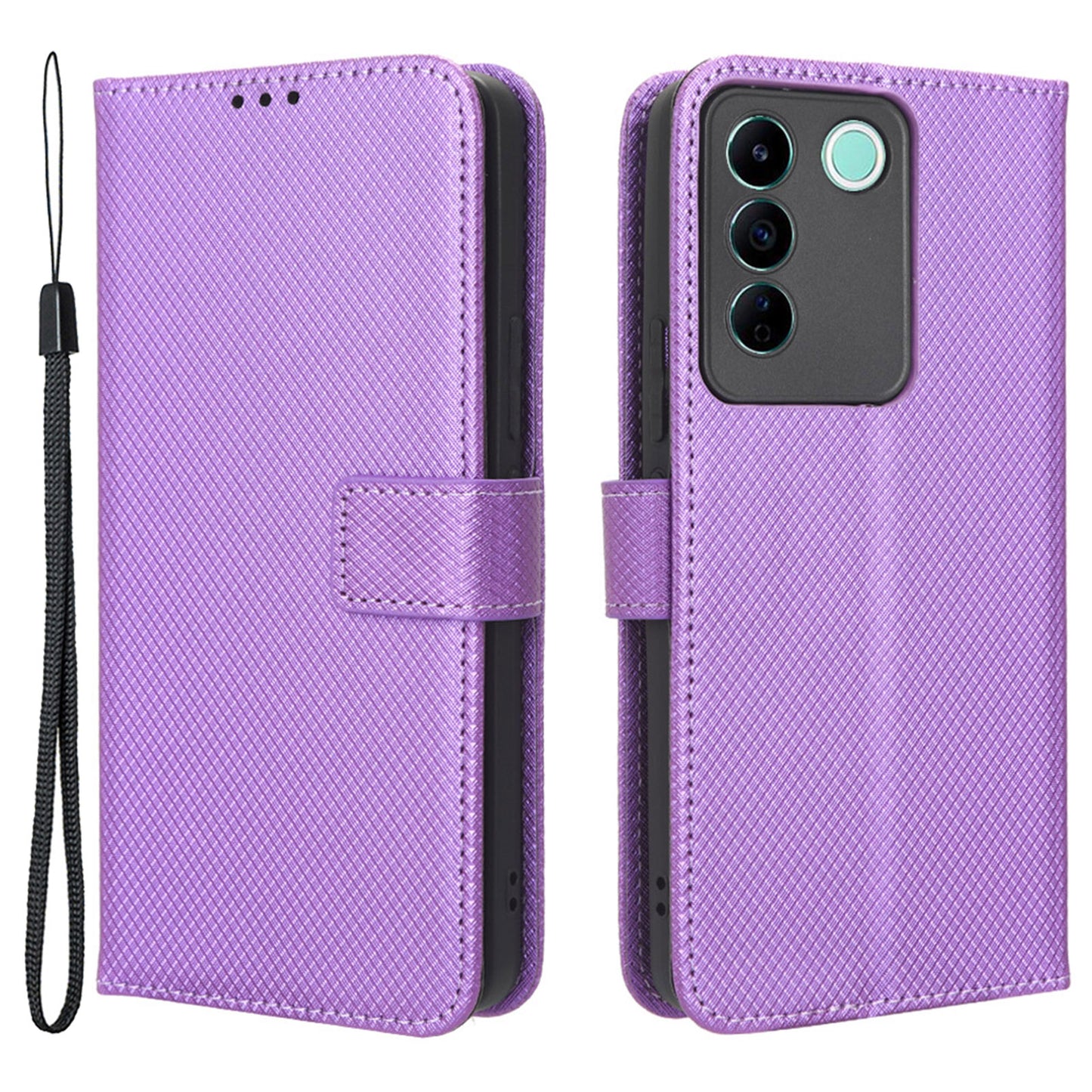 For vivo V27e 5G / S16e 5G Protective Phone Case Diamond Texture Wallet Stand Phone Leather Cover
