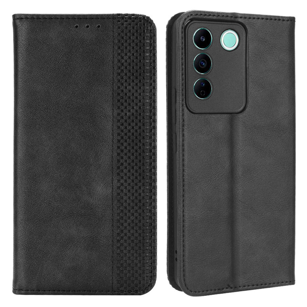 For vivo V27e 5G / S16e 5G Retro Phone Case PU Leather Stand Wallet Magnetic Flip Phone Cover
