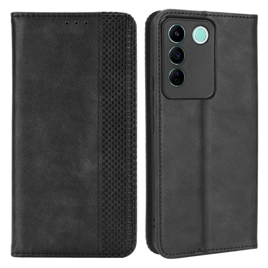 For vivo V27e 5G / S16e 5G Retro Phone Case PU Leather Stand Wallet Magnetic Flip Phone Cover
