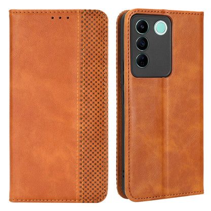 For vivo V27e 5G / S16e 5G Retro Phone Case PU Leather Stand Wallet Magnetic Flip Phone Cover