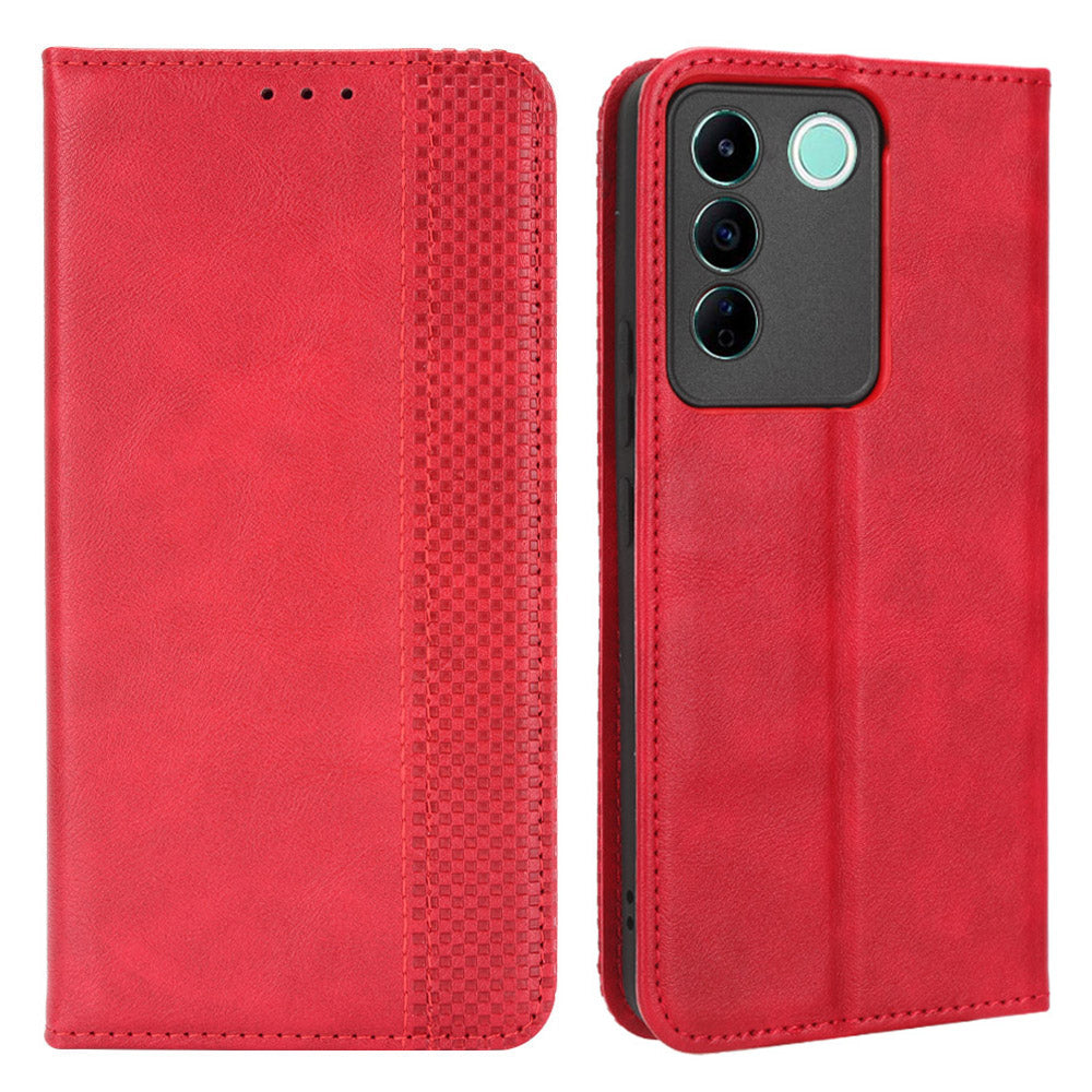 For vivo V27e 5G / S16e 5G Retro Phone Case PU Leather Stand Wallet Magnetic Flip Phone Cover