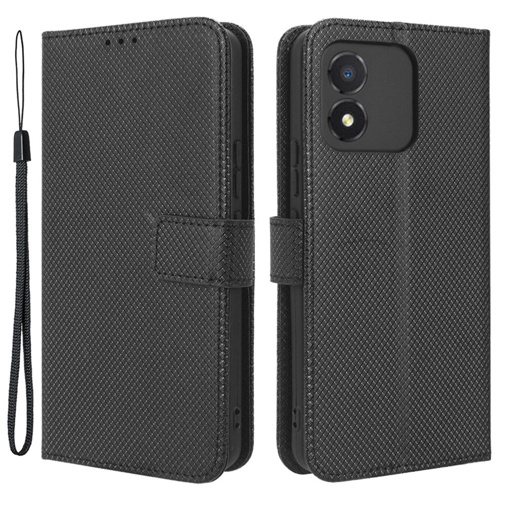 For Honor X5 4G Phone Case Diamond Texture PU Leather Wallet Drop-proof Stand Cover