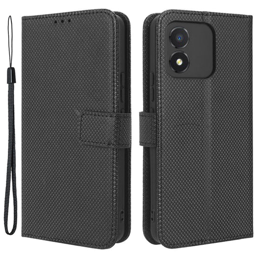 For Honor X5 4G Phone Case Diamond Texture PU Leather Wallet Drop-proof Stand Cover