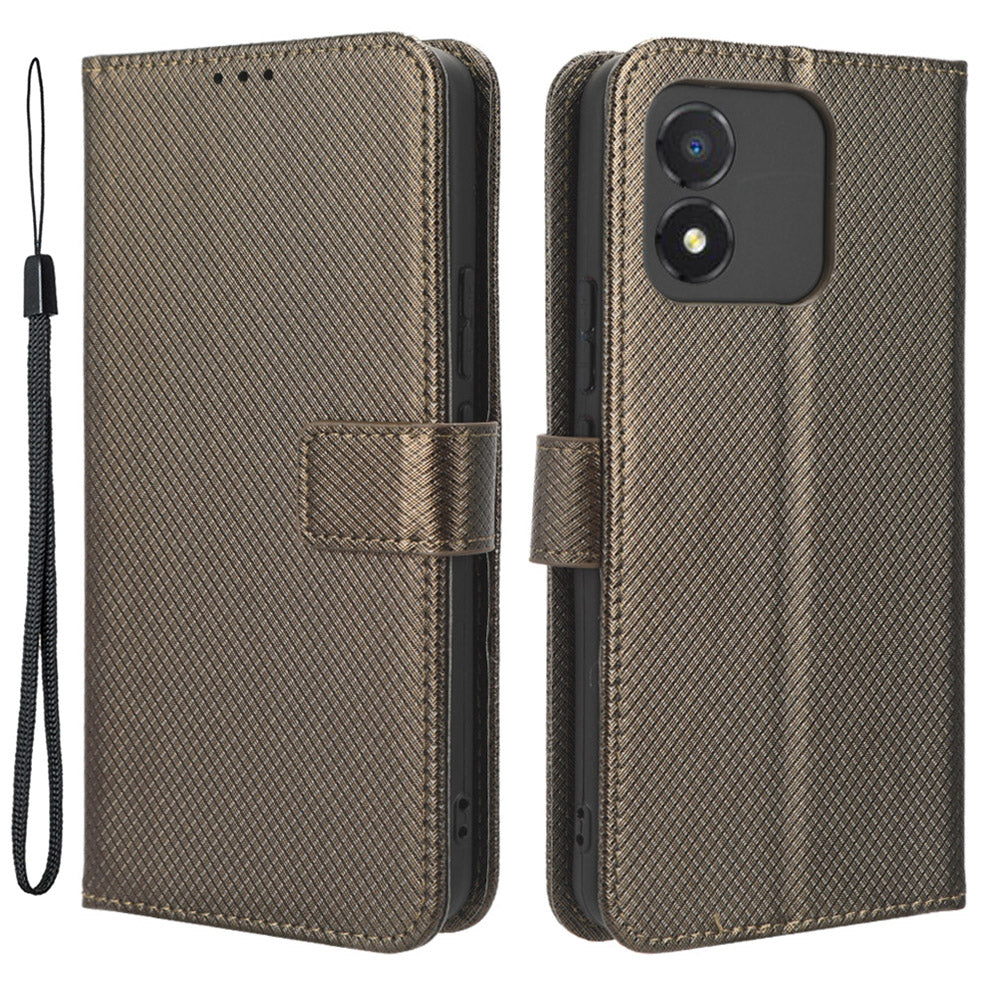 For Honor X5 4G Phone Case Diamond Texture PU Leather Wallet Drop-proof Stand Cover