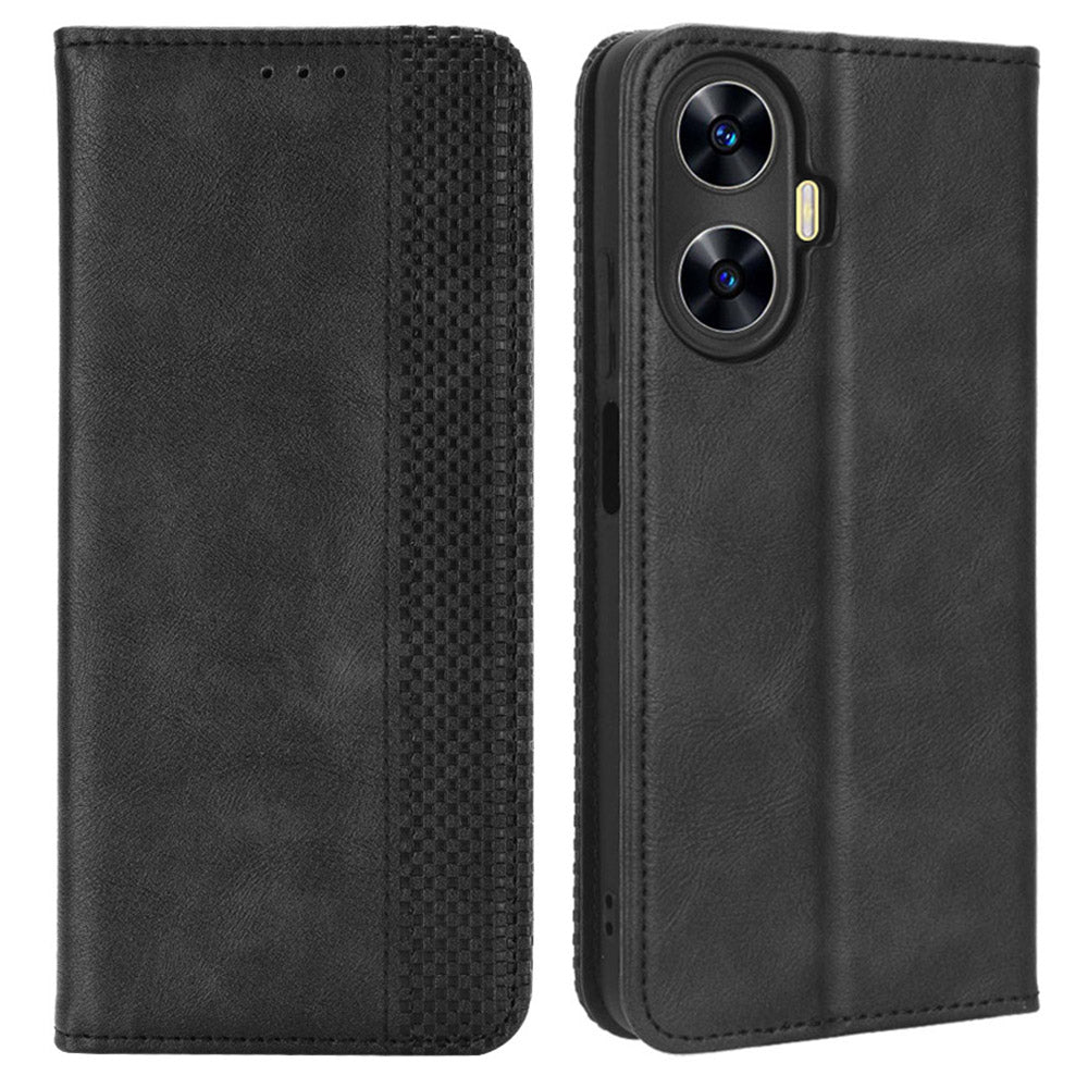 For Realme C55 / narzo N55 4G Retro Magnetic Absorption Flip Stand Cover PU Leather Wallet Phone Case