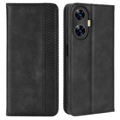 For Realme C55 / narzo N55 4G Retro Magnetic Absorption Flip Stand Cover PU Leather Wallet Phone Case