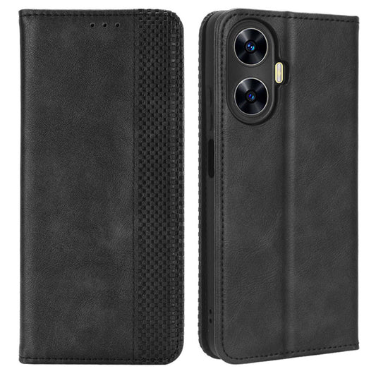For Realme C55 / narzo N55 4G Retro Magnetic Absorption Flip Stand Cover PU Leather Wallet Phone Case
