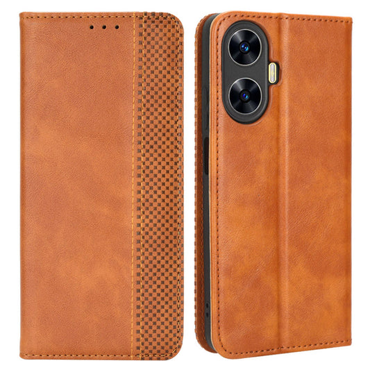 For Realme C55 / narzo N55 4G Retro Magnetic Absorption Flip Stand Cover PU Leather Wallet Phone Case