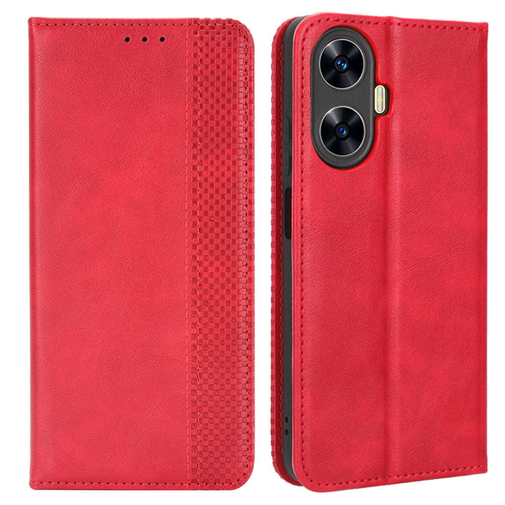 For Realme C55 / narzo N55 4G Retro Magnetic Absorption Flip Stand Cover PU Leather Wallet Phone Case