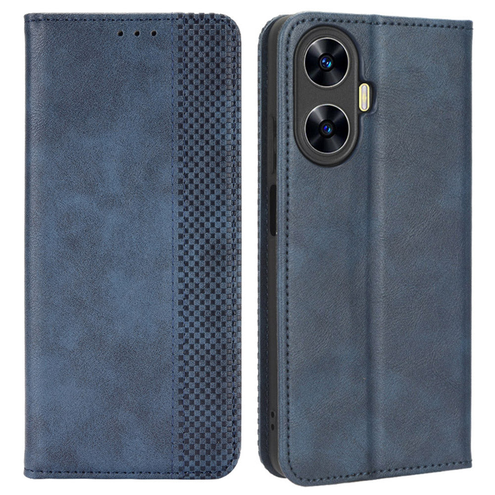 For Realme C55 / narzo N55 4G Retro Magnetic Absorption Flip Stand Cover PU Leather Wallet Phone Case