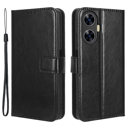 For Realme C55 / narzo N55 4G Leather Protective Phone Case Crazy Horse Texture Cellphone Cover with Stand Wallet