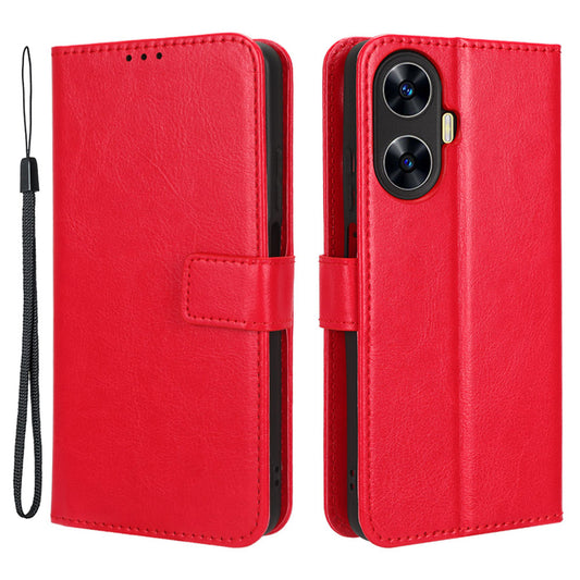 For Realme C55 / narzo N55 4G Leather Protective Phone Case Crazy Horse Texture Cellphone Cover with Stand Wallet